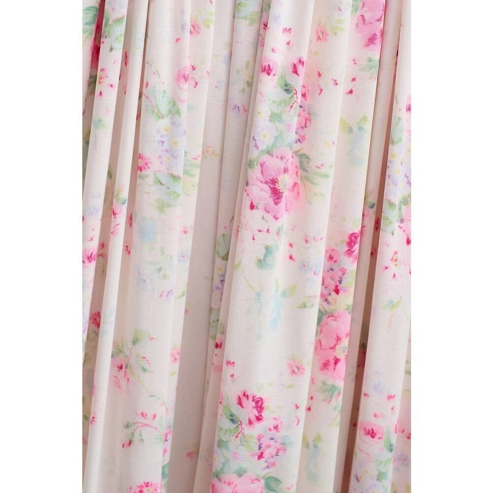 Anthropologie Cream Maxi Dress with Pink Floral Ruffle Sleeves - Picture 5 of 11